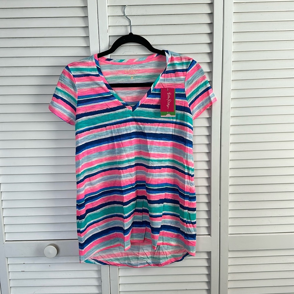 NWT Lily Pulitzer ETTA top multi sandy shell stripe XS